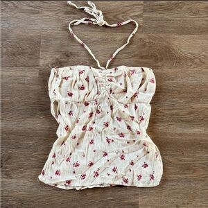 RARE Brandy Melville Europe Floral Halter Top cream red